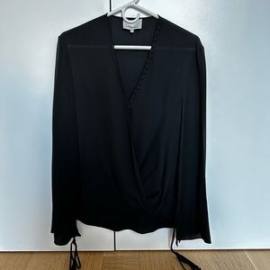 Philip Lim Black Long Sleeve Silk Blouse, Size 8